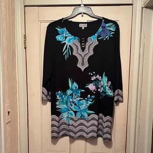 Elegant Black and Blue Floral Women's Tunic